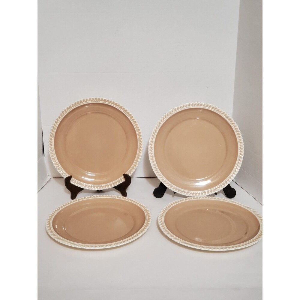 Harkerware Chesterton Beige Tan Plates Medium Lunch Plate 4 Pc Lot 9.25" Vtg